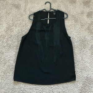 Black Sleeveless Fringe Top
